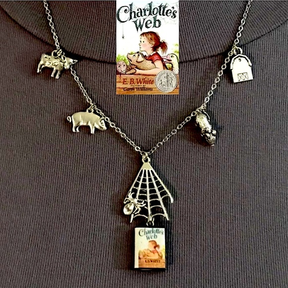 Hand Crafted Jewelry - Charlotte’s Web by E. B. White Handmade Literature Necklace, Book Cover, Spider